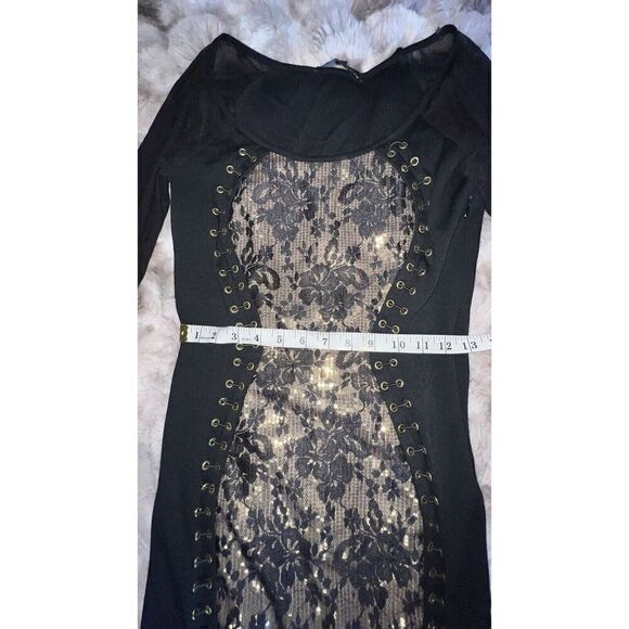 Symphony Black Lace Dress with Gold Sequins, Size small - Picture 7 of 12